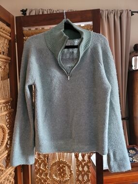 Women's Teal Half-Zip Turtleneck Sweater
